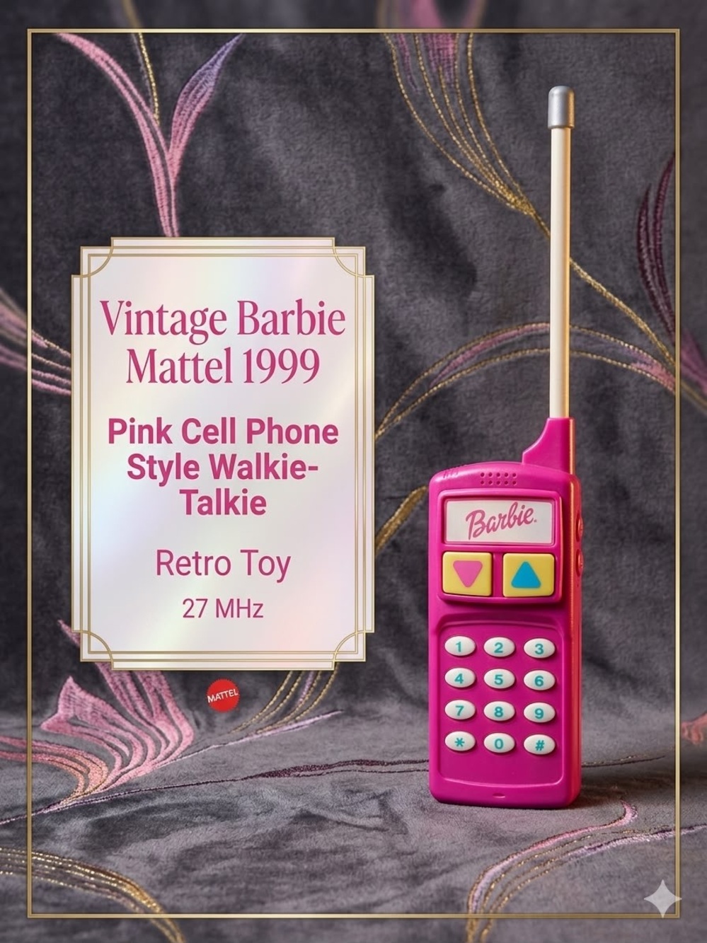 Vintage Barbie Mattel 1999 Pink Cell Phone Style Walkie-Talkie Retro Toy 27 MHz